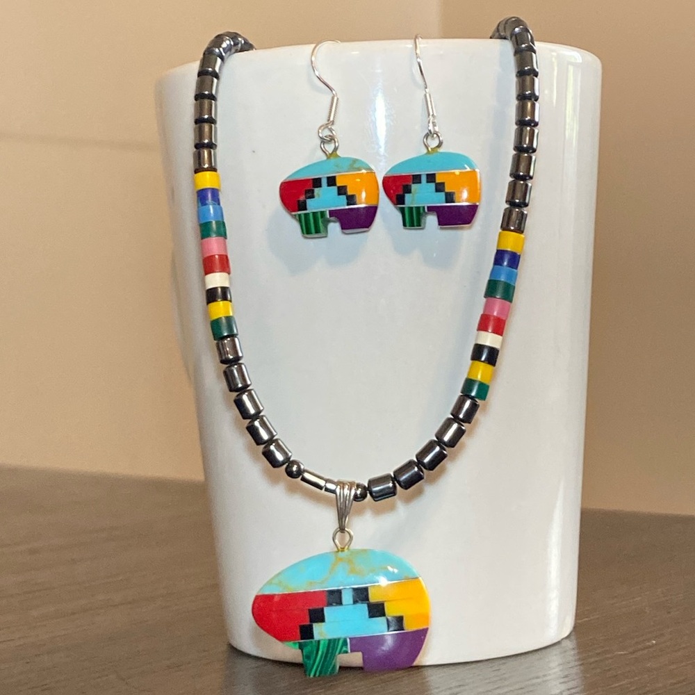 Southwest bear earrings and necklace set.